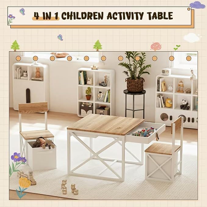 INNOD Kids Table and 2 Chairs Set, 4 in 1 Toddler Activity Table and Chairs Set - Image 4