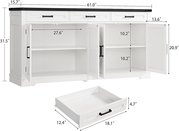 usikey 61” Large Sideboard Buffet Cabinet - Image 2