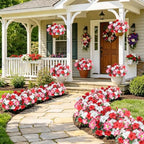 Uieke Artificial Flowers for Outdoors, 24PCS Faux Petunias Outdoor Uv Resistant Silk Flower, Spring Decorations for Home Garden Patio Porch, Red&White - Image 7