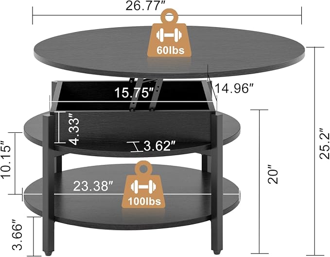 FABATO Round Lift Top Coffee Table - Image 3