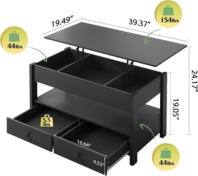 WLIVE Coffee Table, Lift Top Coffee Table - Image 3