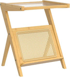 Bamworld Rattan Side Table Boho Night Stand Glass Bedside Small End Tables - Image 4