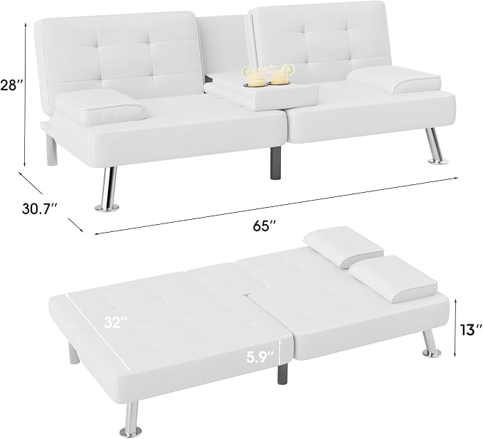 Flamaker Futon Sofa Bed Modern Folding Futon Set PU Leather Convertible - Image 3