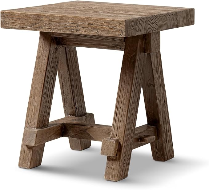 Hawthorne 18" Square Reclaimed Elm Trestle Side Table, Heritage Medium-Dark - Image 4