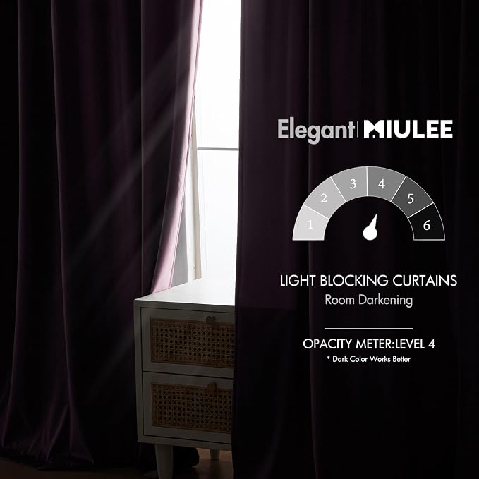 MIULEE Lavender Velvet Curtains 52x96 inches Luxury Blackout Curtains | Thermal - Image 5