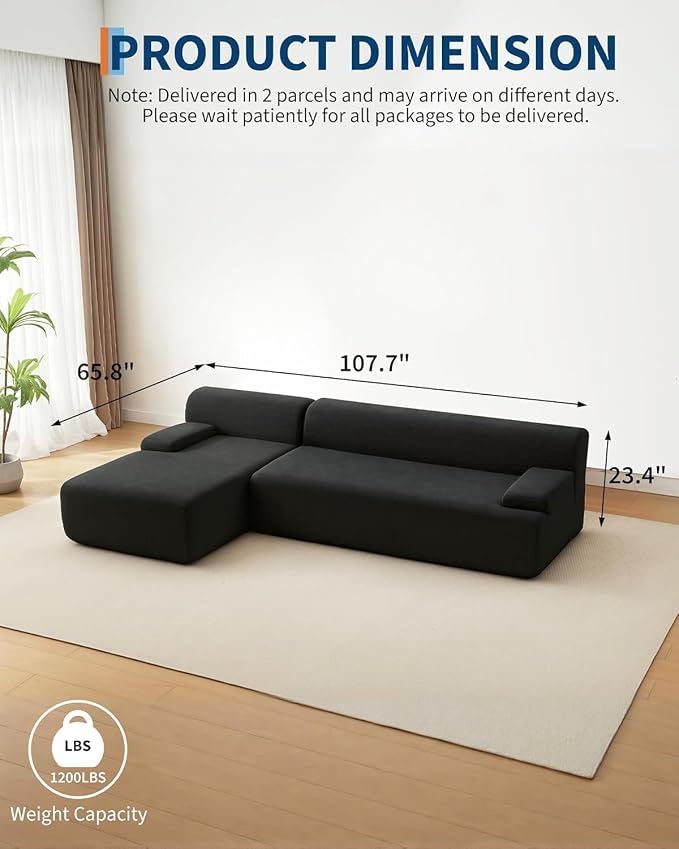 PeakPursuit Oversized 108" Corduroy Cloud Sectional, Left-Facing Chaise - Image 2