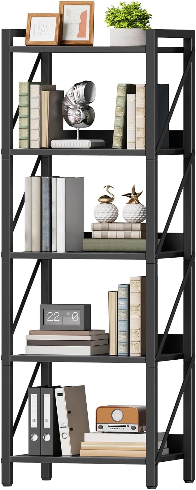 HOOBRO Bookshelf, 5-Tier Industrial Bookcase, Book Shelf Storage Organizer by HOOBRO