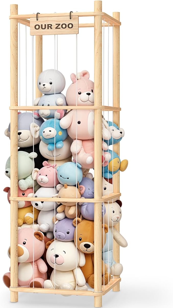 Woodure Stuffed Animal Storage & Organizer, Wooden Cute Zoo Toy Holder by CraftingNatureandComforts