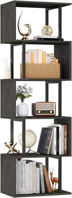 Furologee 6 Tier Bookshelf Tall Geometric Bookcase, S Shaped Industrial Display by Furologee