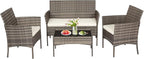 FDW | 4-Piece Patio Furniture Set | Gray & Khakhi | Outdoor Wicker Furniture by FDW
