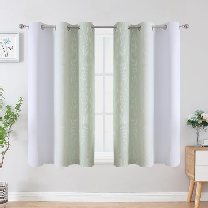 Sage Green and Greyish White Ombre Blackout Curtains - Image 2