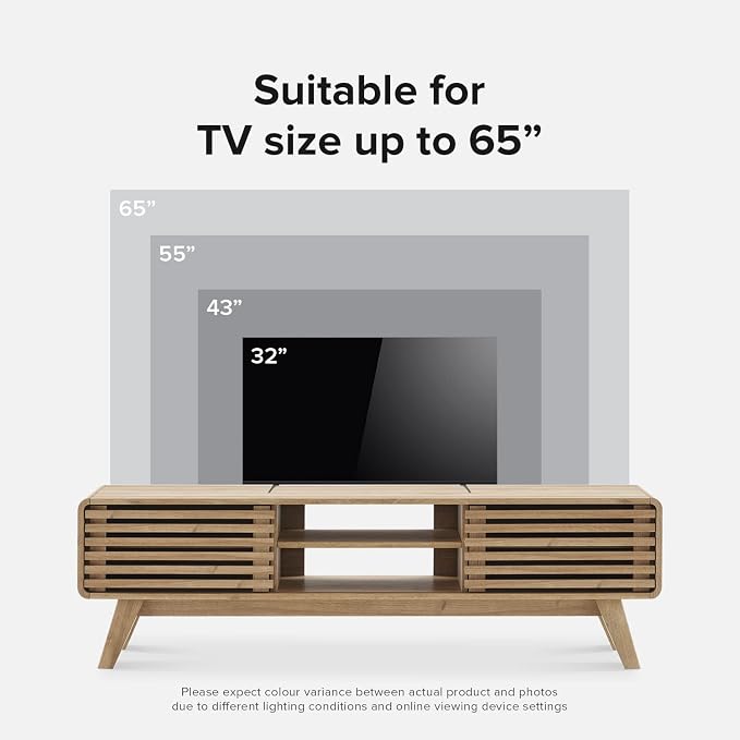 mopio Ensley 59" TV Stand with Slatted Door, Mid Century Modern Entertainment - Image 3