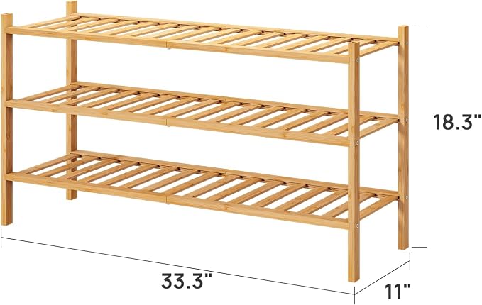 viewcare 3-Tier Long Shoe Rack, Bamboo Wood Shoe Rack - Image 3