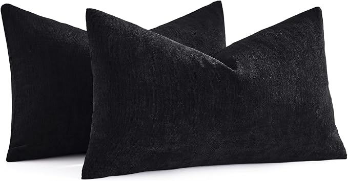 MIULEE Black Chenille Couch Lumbar Throw Pillow Covers, 12x20 | Set of 2 - Image 7