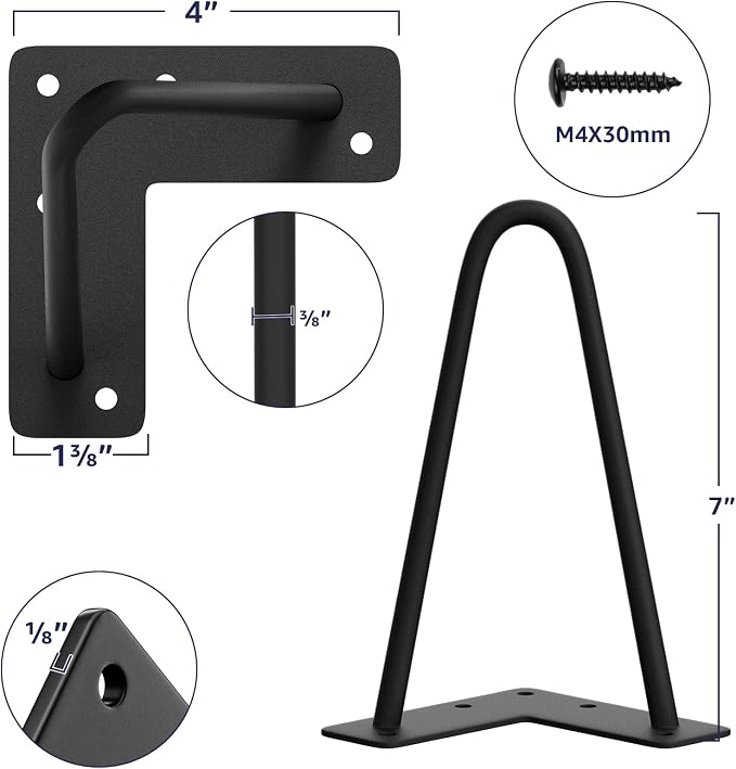 SMARTSTANDARD 7 Inch Heavy Duty Hairpin Furniture Legs, Metal Home DIY Projects - Image 2