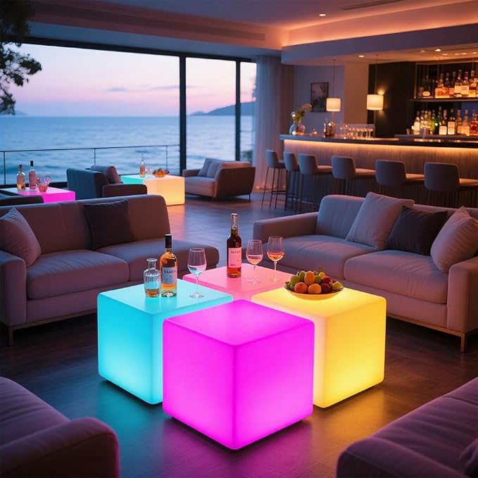 20-in LED Cube Chair, Dimmable RGB Color Changing Light Cubes w/Remote - Image 7