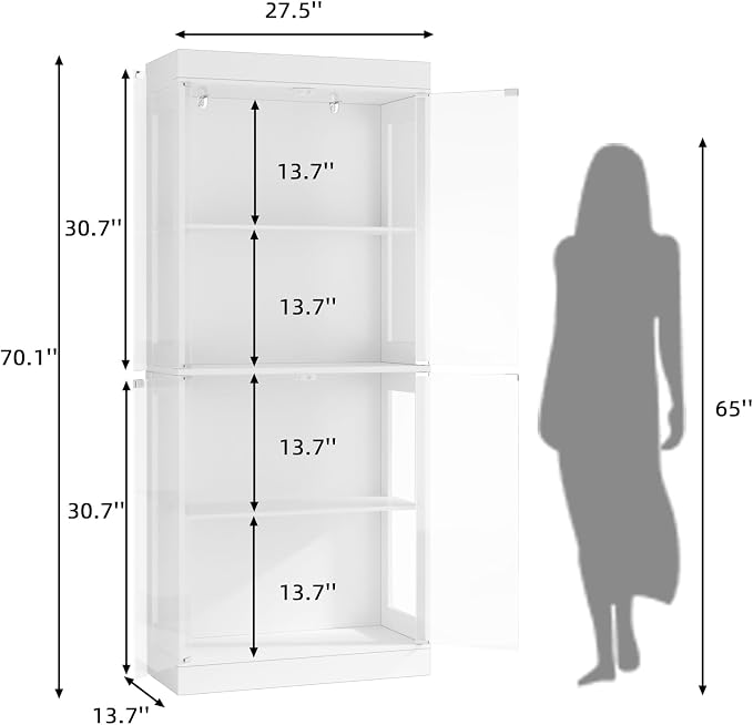 70.1" Display Cabinet with Glass Doors, 4-Tier Curio Cabinet - Image 2