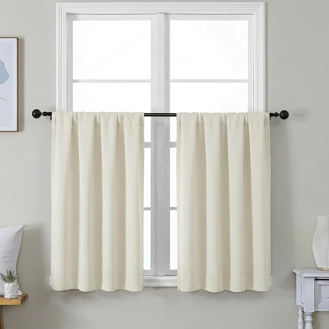 Simplebrand Ava Light Beige Short 36 Inches Light Filtering Curtain 2 Panels Set by Simplebrand