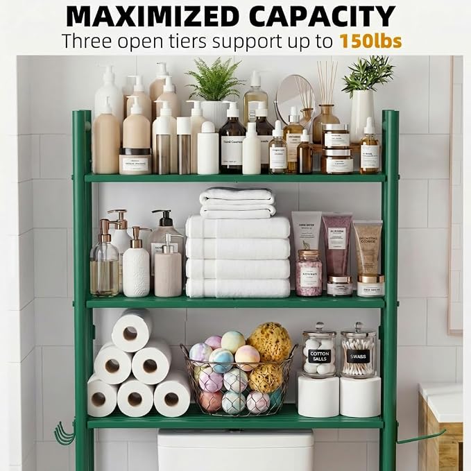 GloTika 3-Tier Over Toilet Storage - 150lb Total Capacity Metal Bathroom - Image 5