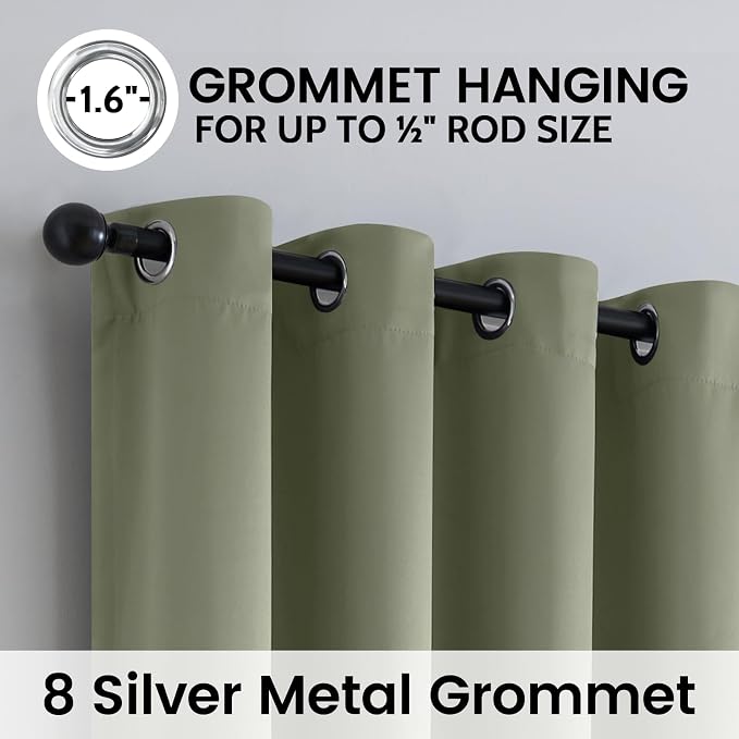 SimpleHome Light Sage 100% Blackout Curtains Room Darkening Living Room 90 | - Image 6