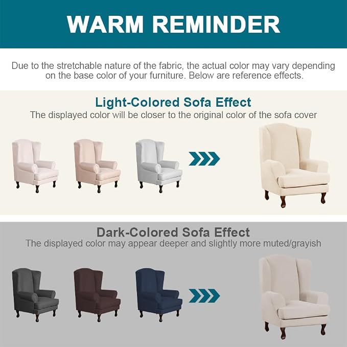 Turquoize Wingback Chair Covers 2 Piece Wing Chair Slipcover Stretch Slipcovers - Image 6