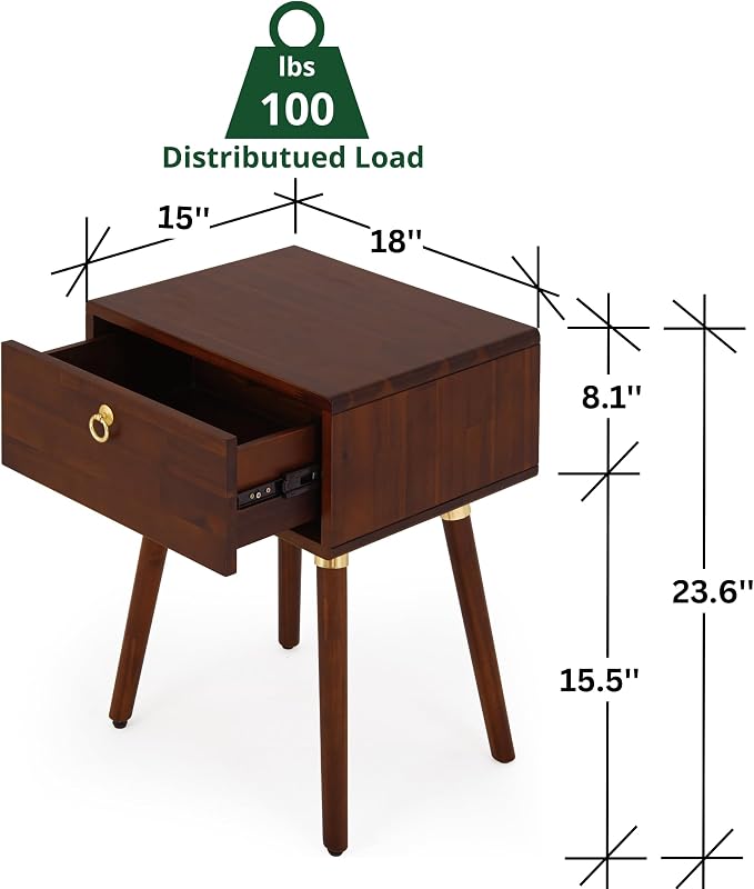 Bme Caden Solid Wood Nightstand/Side Table/End Table, Fully Assembled, - Image 2