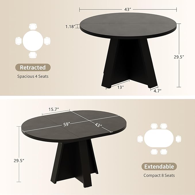 iPormis 43.3in-59in Extendable Round Dining Table - Image 2