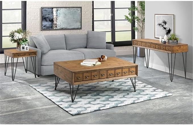 Pemberly Row Transitional Tanner 3PC Occasional Table Set, Light Walnut Finish - Image 2