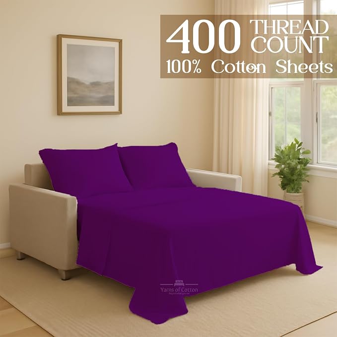 Sleeper Sofa Bed Sheet, 100% Cotton 400 Thread Count, 4 Piece Set, Deep Pocket - Image 2