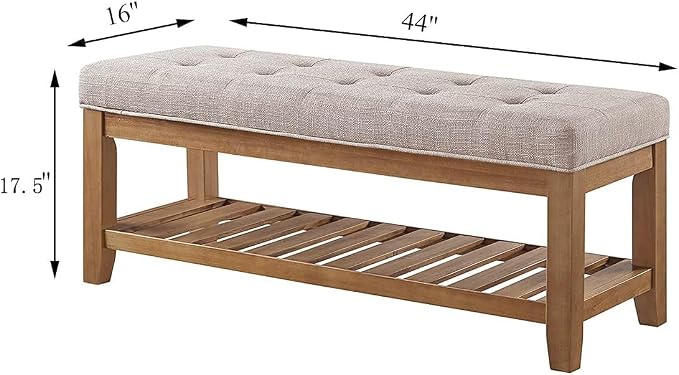 24KF Large Rectangular Upholstered Tufted Linen Fabric Ottoman Bench, Padded - Image 2