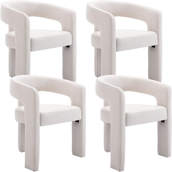 BESTANO Set of 4 Modern Linen Fabric Upholstered Dining Chairs by BESTANO