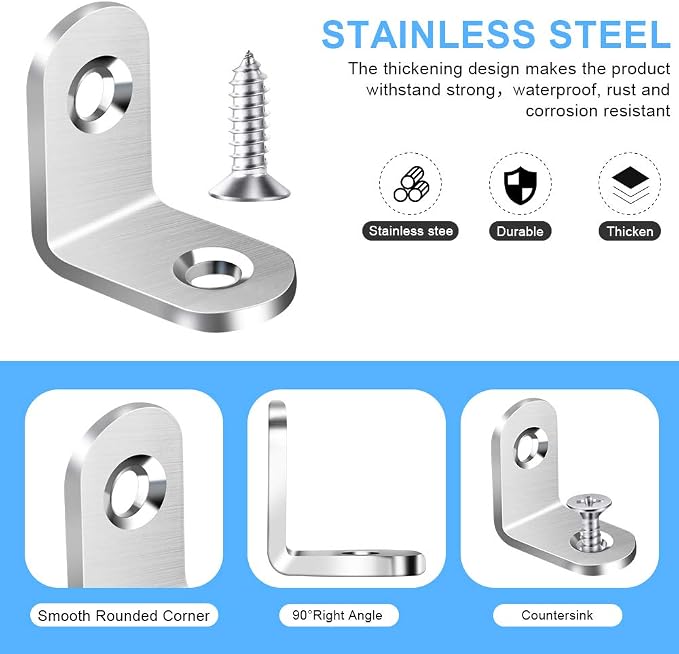 40PCS L Bracket Corner Brace, Stainless Steel L Brackets - Image 6