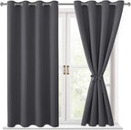 Blackout Curtains for Bedroom, Dark Grey, 52 x 45 Inch, 2 Panels | Thermal by Hiasan