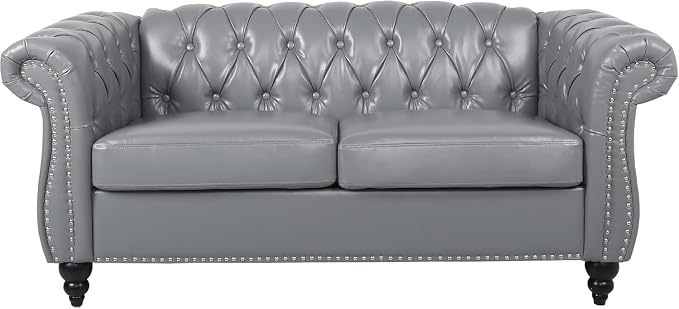 Mid-Century 2 Seater Sofa, Faux Leather Loveseat - Image 8