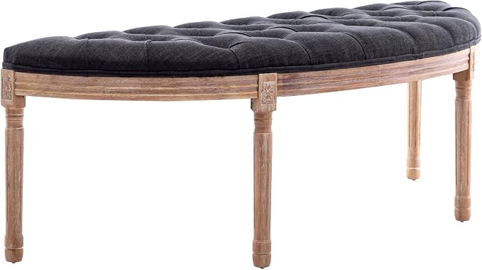 Kmax 55" Upholstered Bench Tufted Fabric Bench Vintage Semi-Circle Entryway - Image 4