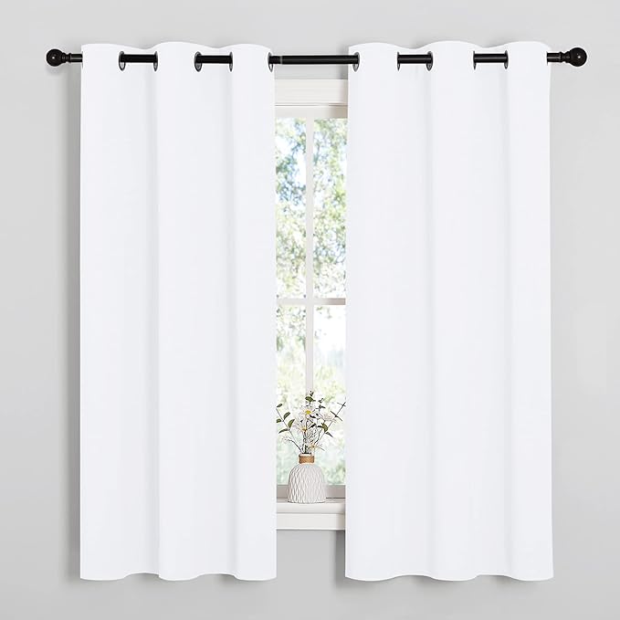 NICETOWN White Lightweight Fabric Curtain Panels, 48 inch Length, Non-Blackout by NICETOWN