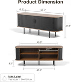 55''W Black Cabinet with Storage, Media Console, Tambour TV Stand, Television - Image 2