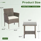 FDW | 3-Piece Patio Furniture Set | Gray & Khaki | Outdoor Wicker Furniture - Image 8