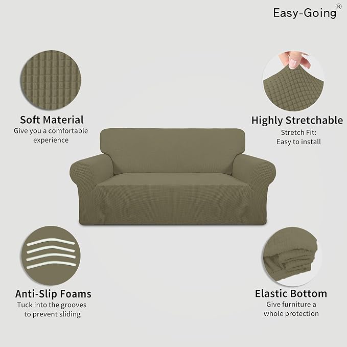 Easy-Going Stretch Oversized Loveseat Couch Covers Washable Khaki | 1-Piece - Image 3
