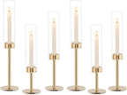 Gold Hurricane Candle Holders Set of 6, Tall Metal Windproof Glass Taper Candle - Image 9