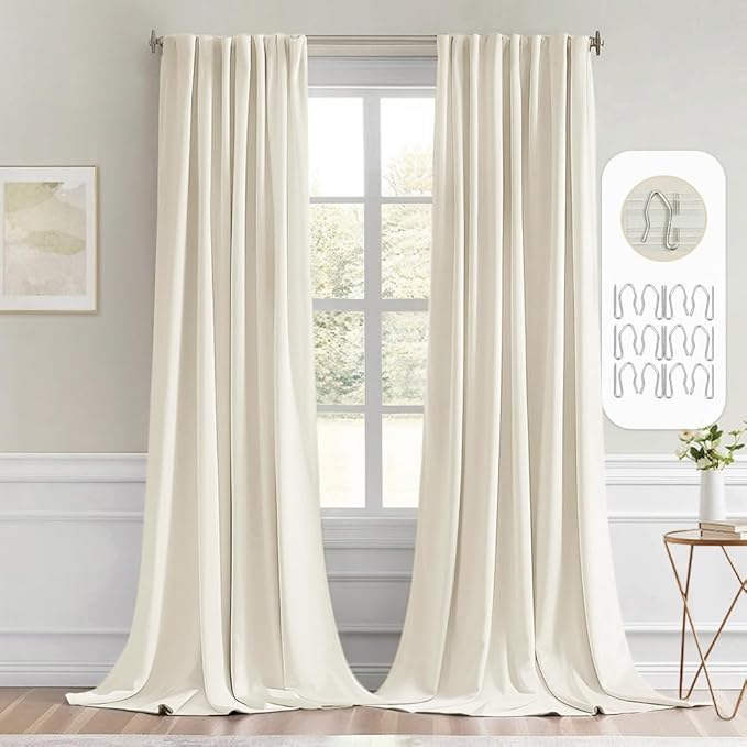 MIULEE Beige White Back Tab Blackout Curtains 52x102 Inch Long 2 Panels Set | by MIULEE