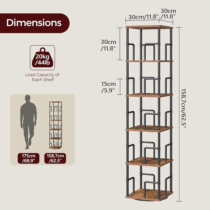 MAHANCRIS 5-Tier Rotating Bookshelf, Freestanding Corner Bookshelf, 360° - Image 3
