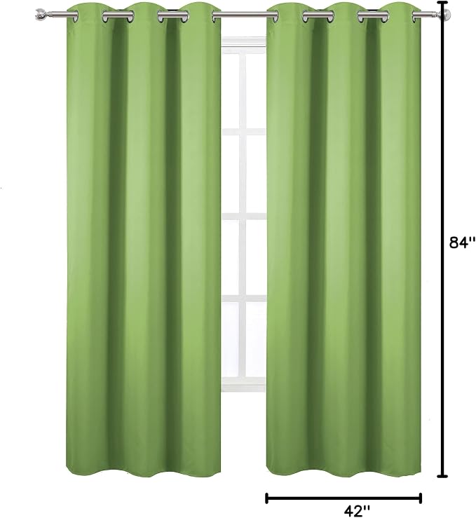 Light Green Blackout Curtains/42 x 84 Inch/Set of Two Panels Grommet Bedroom - Image 9