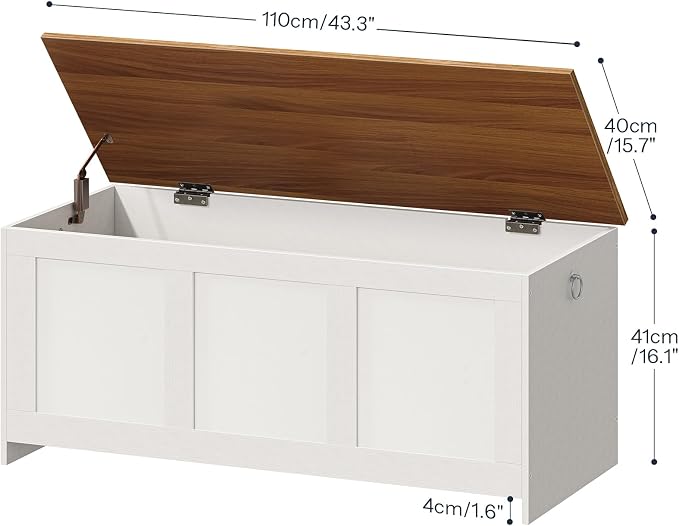 HOOBRO Storage Bench, 43.3" Retro Wooden Storage Chest, Wooden Storage Trunk - Image 3
