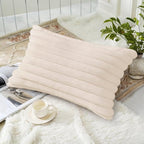 decorUhome Fall Faux Fur Throw Pillow Covers 12x20 Set of 2 Beige | Decorative - Image 4