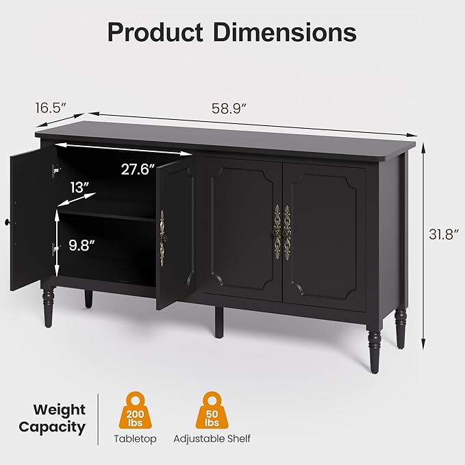 RoyalCraft Buffet Cabinet with Storage, Mid Century Modern Painted Credenza - Image 2
