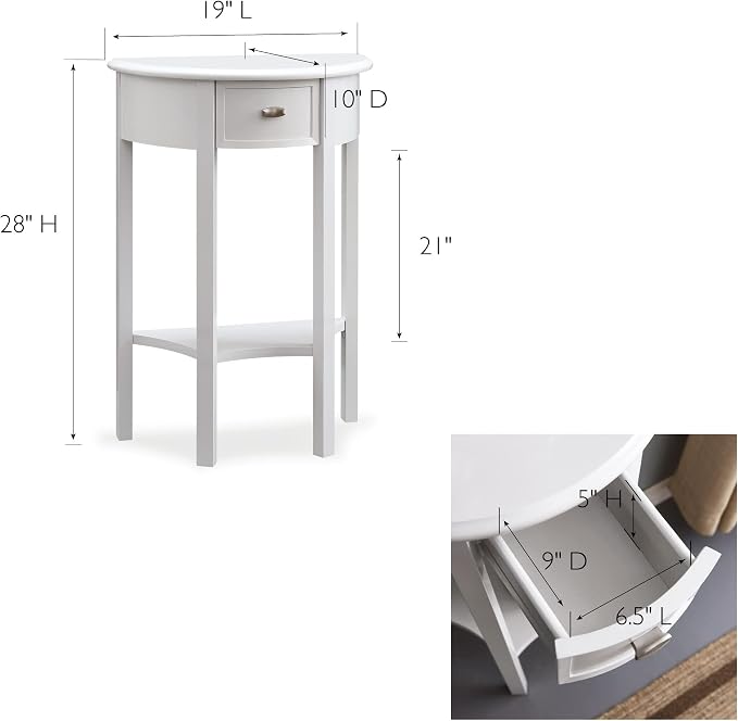 Leick Home 9030-WT Assembled One Drawer Demilune Hall Console - Image 3