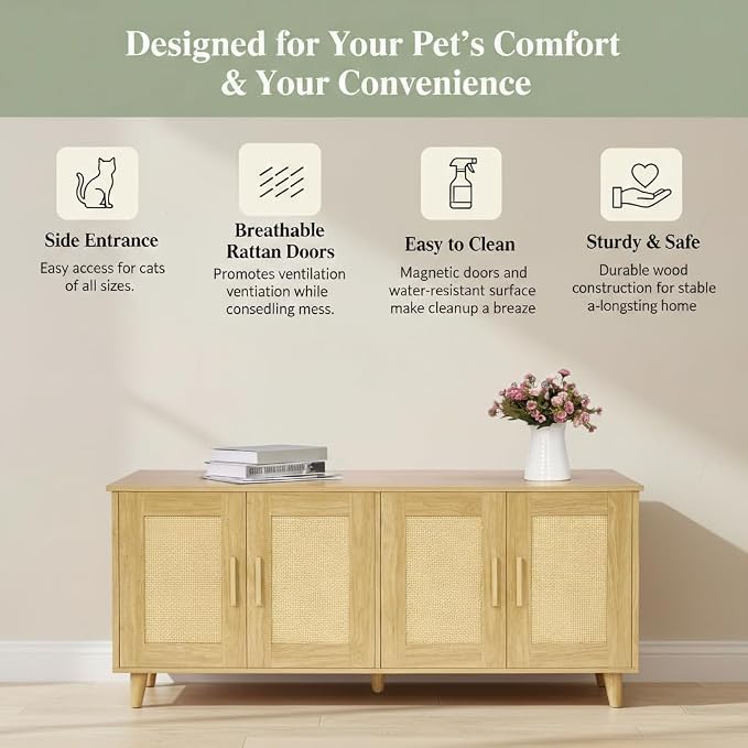 Homhedy Boho Cat Litter Box Enclosure - Image 4