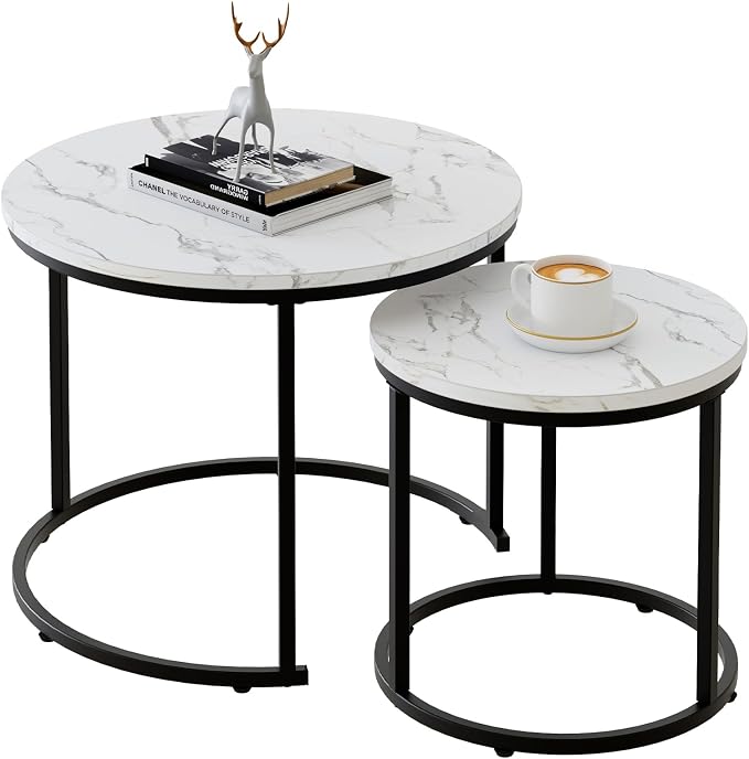 aboxoo Round Nesting Coffee Table Side Table Set of 2 End Tables by aboxoo