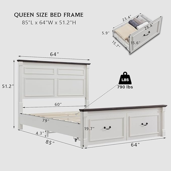 Aitjunz Farmhouse Queen Size Bed Frame - Image 2